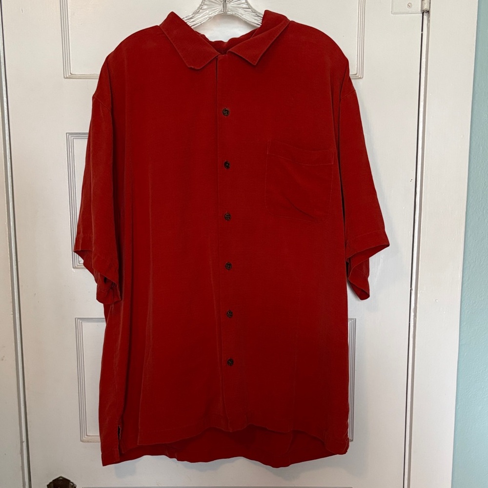 Tommy Bahama Men's Short-Sleeve Embroidered Silk Button-Up Shirt  Size XL